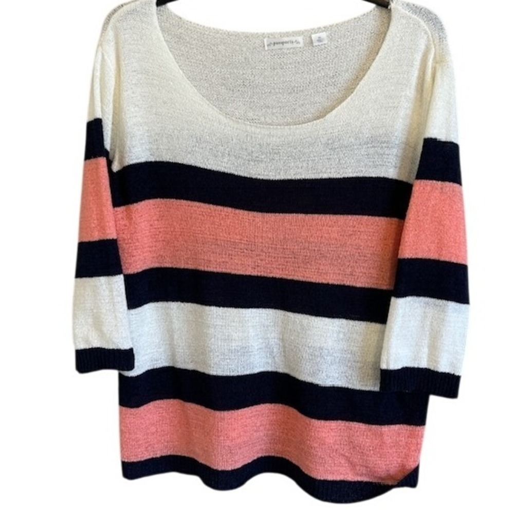 Passports Women's Colorful Boatneck Striped 3/4 Sleeve Lightweight Sweater XL